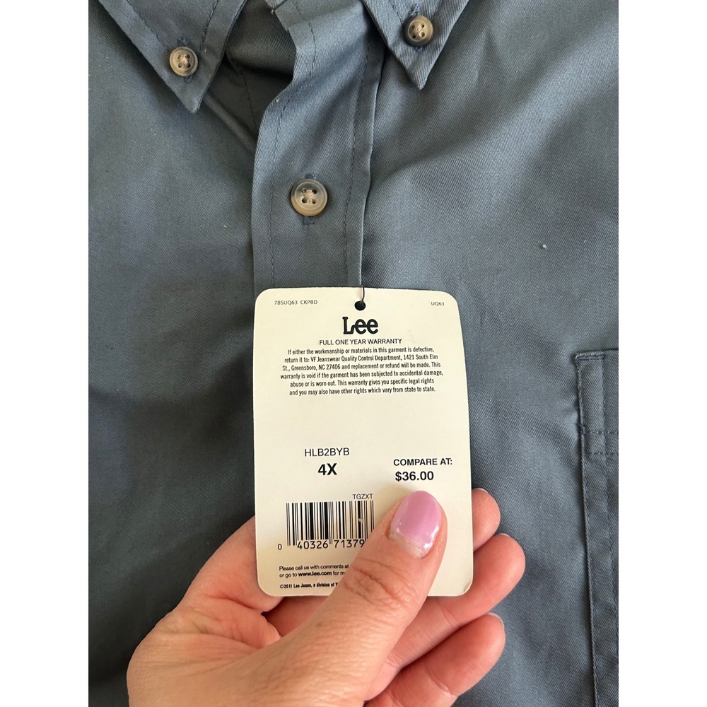 Lee Classics Mens 4X Blue Long Sleeve Wrinkle Resist Button Down Shirt NWT - Picture 3 of 9